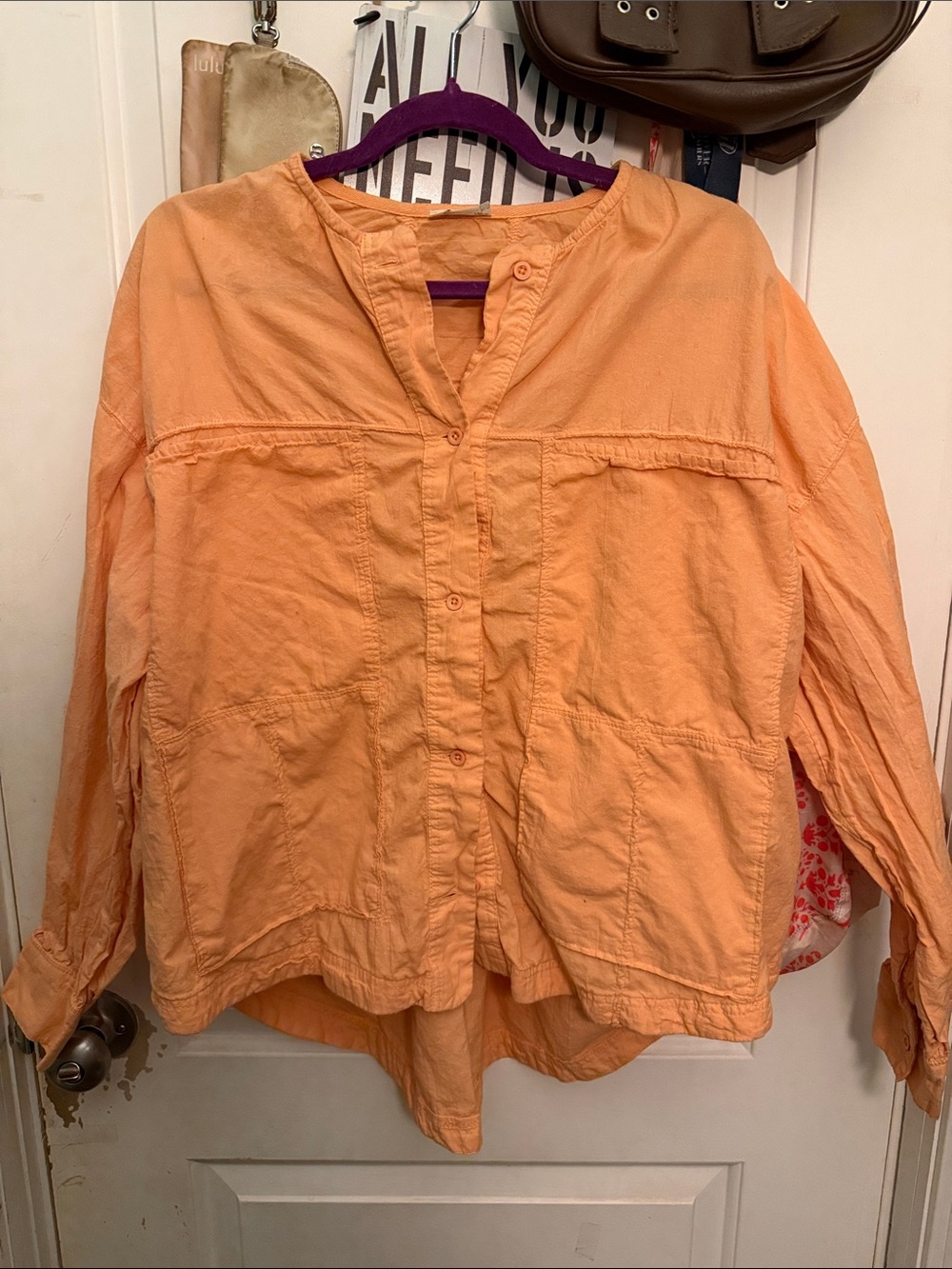 Light Peach Button-Front Cotton Shirt